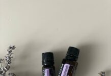 “나만의 건강한 헤어 루틴: 요즘 뜨는 생활 속 헤어 케어 트렌드” two bottles of essential oils sitting next to a plant